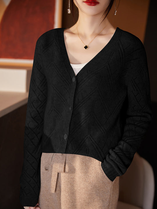 Damen Leichter Ajourcardigan mit geometrischer Lochstruktur und kastiger Kurzform Shop Nory