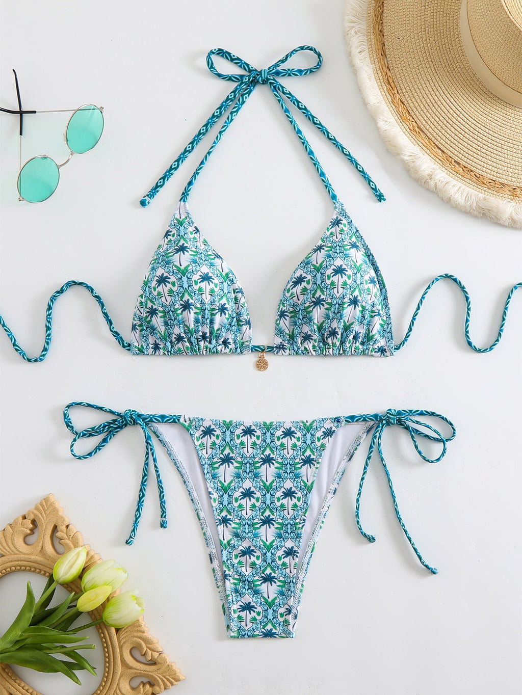 Damen Triangel-Bikini-Set mit verspieltem Blumenmuster