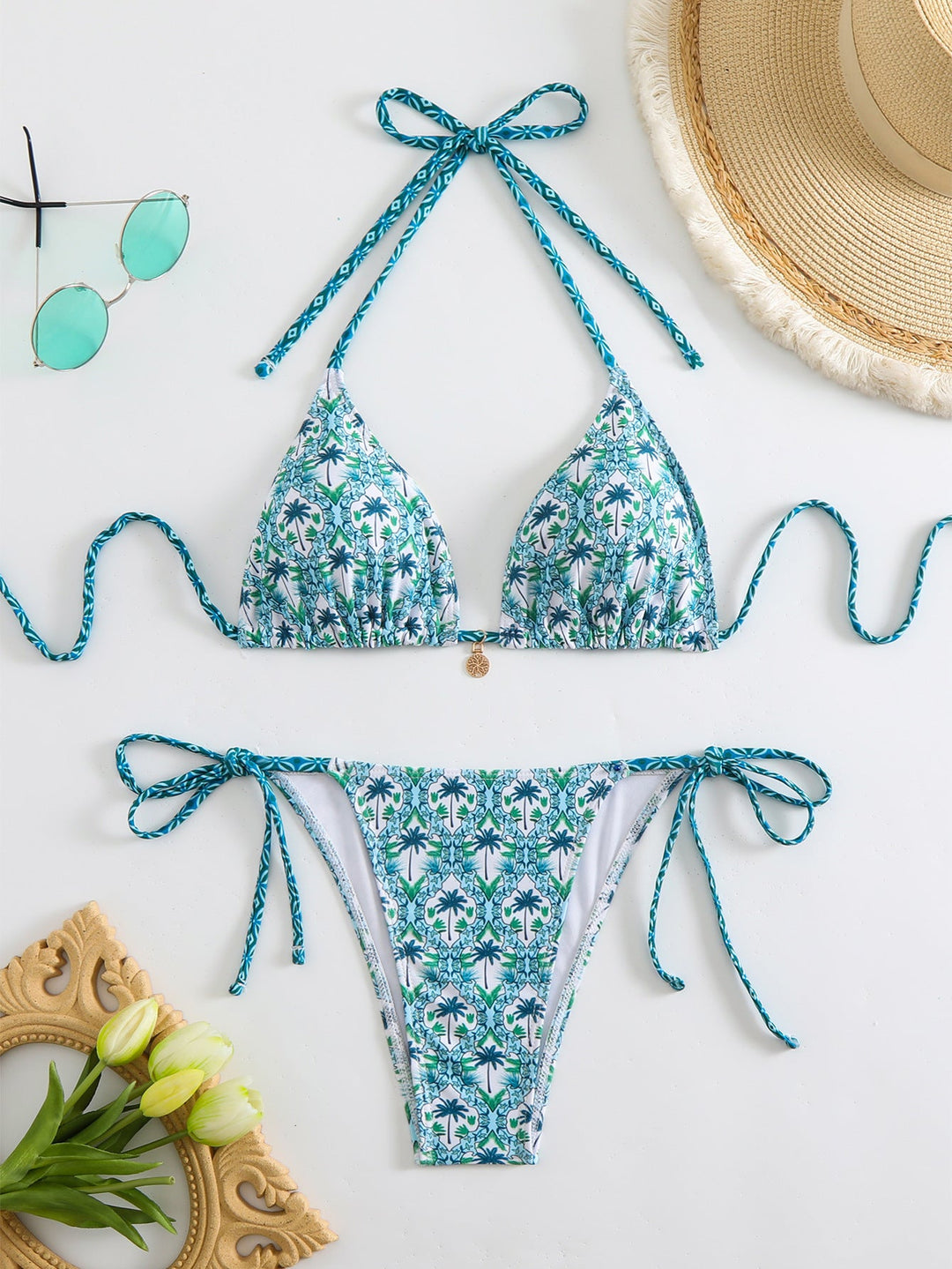 Damen Triangel-Bikini-Set mit verspieltem Blumenmuster