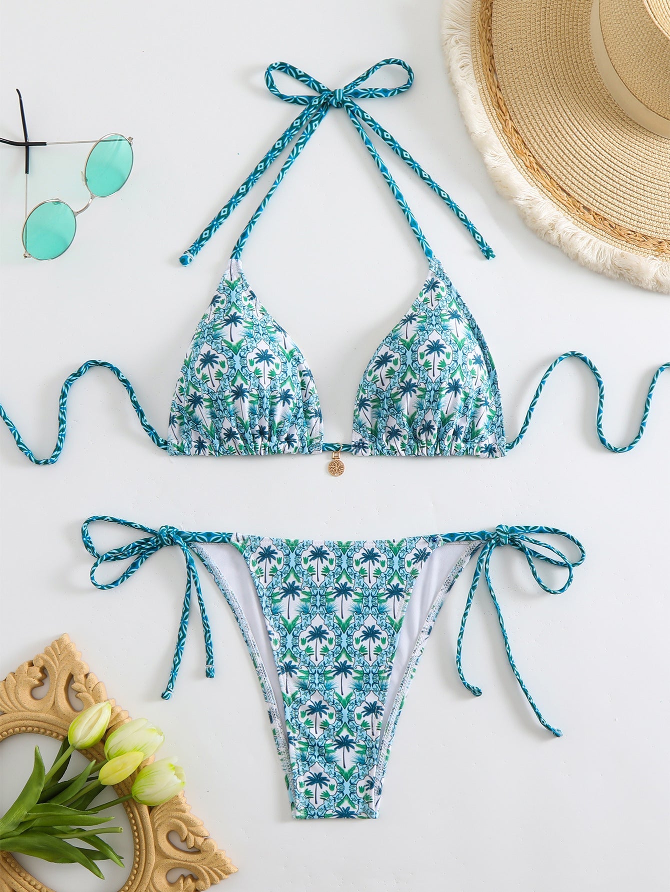 Damen Triangel-Bikini-Set mit verspieltem Blumenmuster