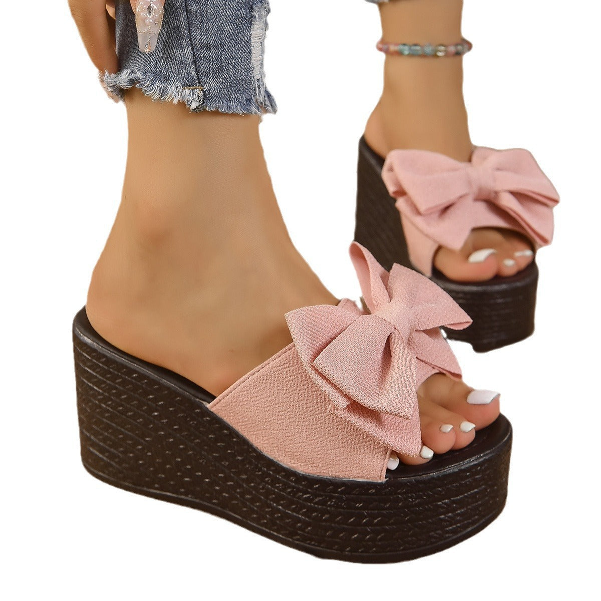 Damen-Wedge-Sandaletten mit dekorativem Schleifen-Detail und rutschfester Sohle Shopnory