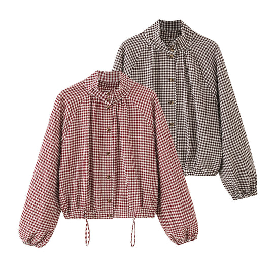 Damen Kariertes Oversize-Blouson mit Tunnelzug und Stehkragen Shop Nory