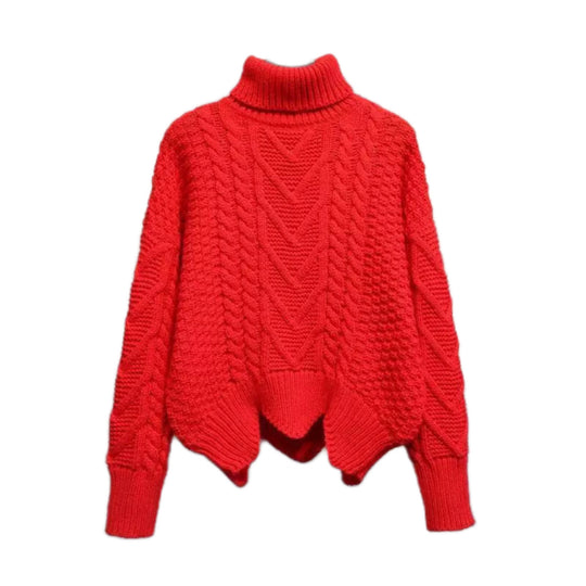 Damen Strukturiertes Cropped Zopfmuster-Chunky-Pullover mit hohem Rollkragen Shop Nory