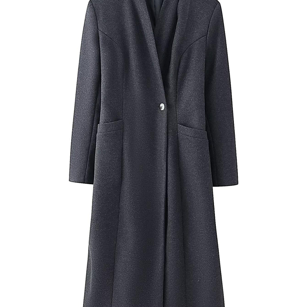 Damen Eleganter Wollmix-Langmantel mit schalkragenloser Optik und Ein-Knopf-Verschluss Shop Nory