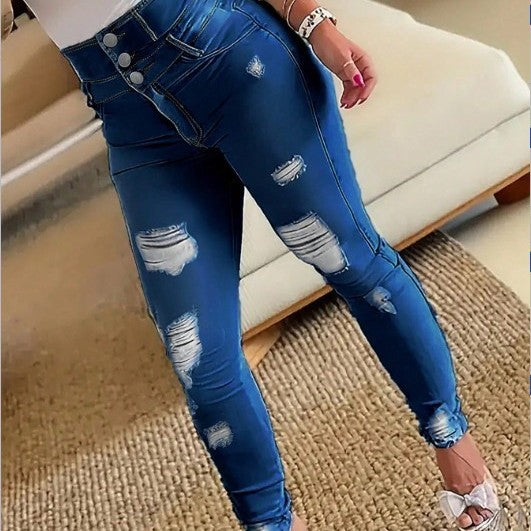 Damen Hochtaillierte Sculpting-Skinny-Jeans mit Rissen und Dreifachknopf Shop Nory