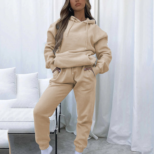 Damen kuscheliges Cropped-Kapuzen-Lounge-Set mit hochgeschnittener Tunnelzug-Jogginghose Shop Nory
