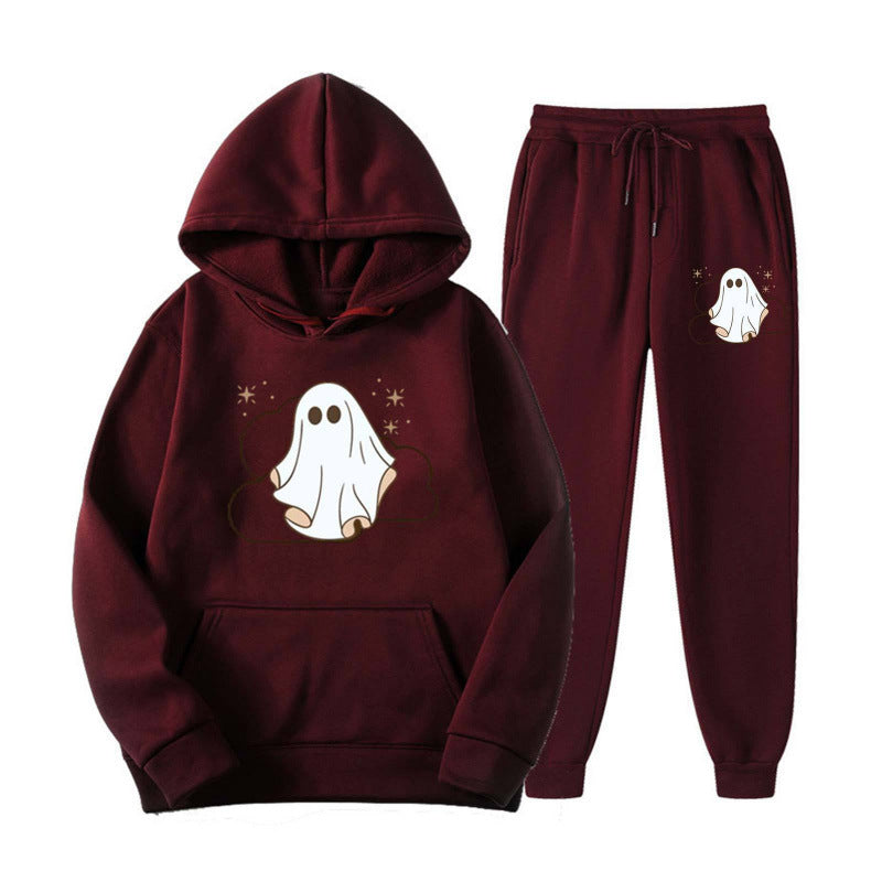 Unisex kuscheliger Kapuzenpullover und Jogginghose Set mit Halloween-Geistprint Shop Nory