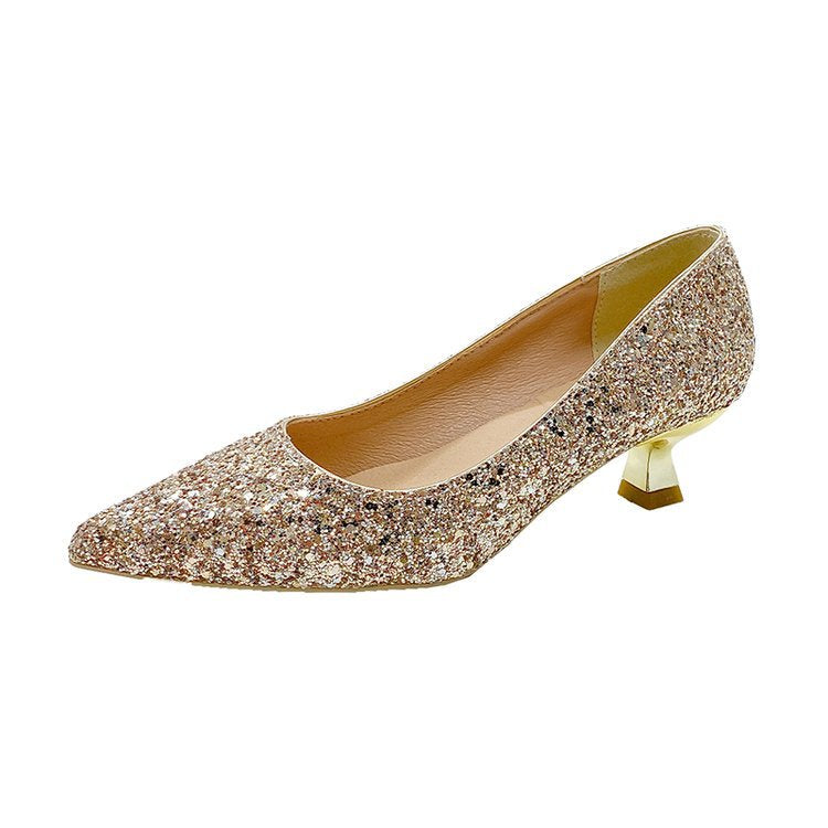 Damen Glitzernde Mittelhoch-Absätze mit elegantem Lochmuster Shopnory