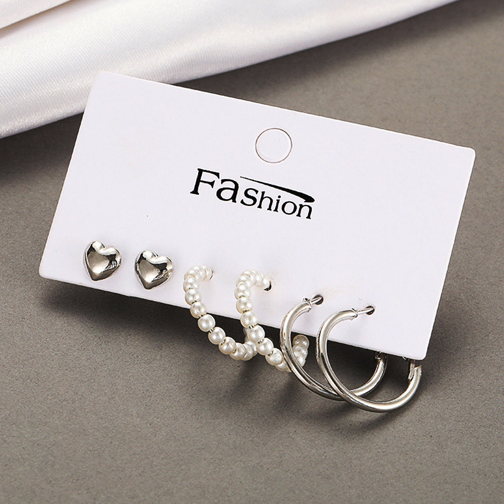Damen Ohrringe Set mit stilvollen Herz- und Perlen-Designs Shop Nory