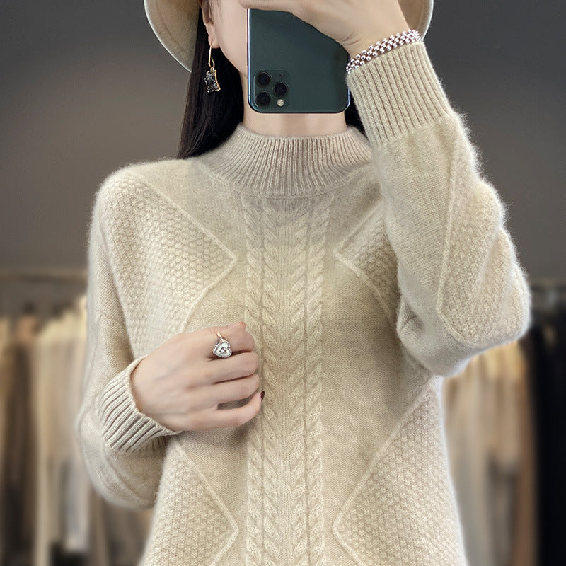 Damen Weicher Zopfstrick-Mockneckpullover mit Strukturpatches und flauschiger Mohair-Optik Shop Nory