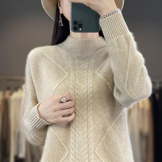 Damen Weicher Zopfstrick-Mockneckpullover mit Strukturpatches und flauschiger Mohair-Optik Shop Nory