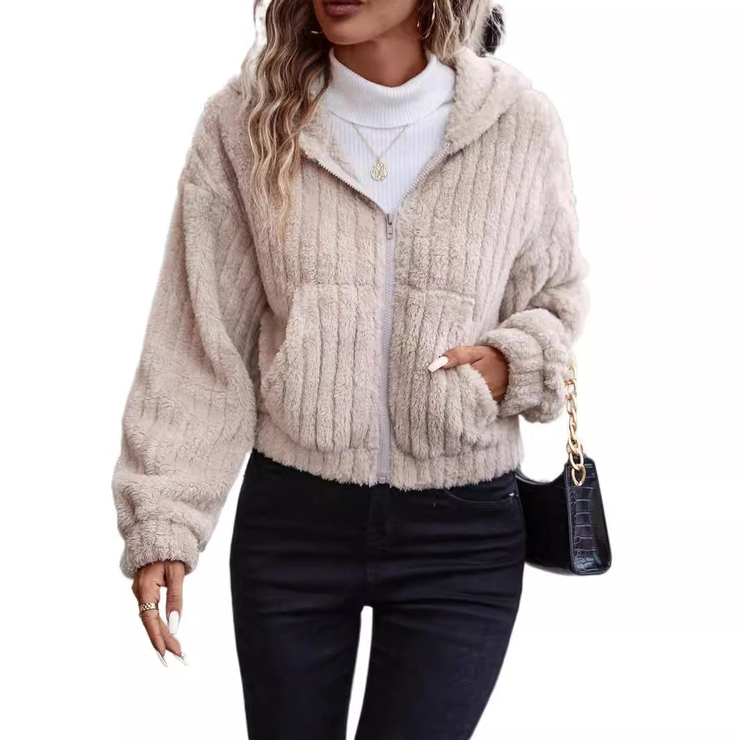 Damen Fleecejacke mit Kapuze und weichem Innenfutter Shopnory