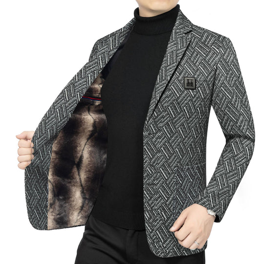 Herren Tailliertes Wolloptik-Sakko mit weichem Kunstfell-Innenfutter und Fischgrätmuster Shop Nory