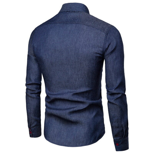Herren Denim Langarmhemd mit eleganten Kontrasten und modernem Schnitt