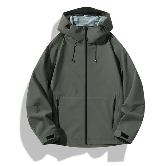 Herren Minimalistische Softshell-Regenjacke mit TPU‑Membran, verschweißten Nähten und verstellbarer Kapuze Shop Nory
