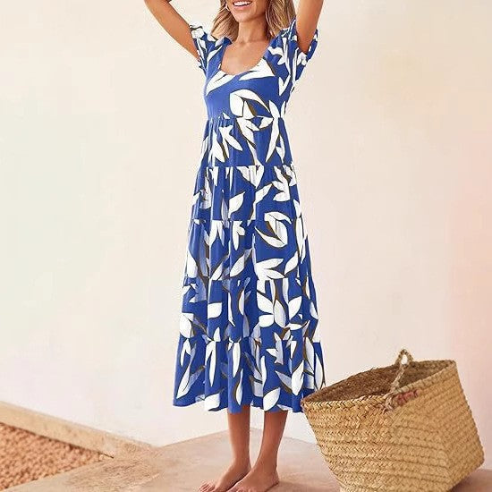 Damen Maxi-Kleid mit floralem Design und voluminösem Rock