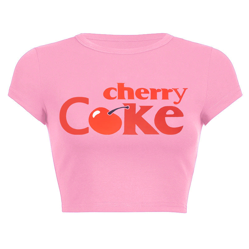 Damen Crop-Top mit kreativem Getränkedesign und figurbetontem Schnitt Shopnory
