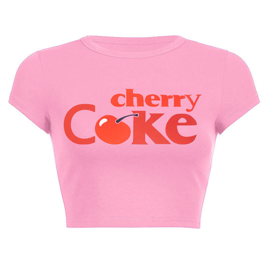 Damen Crop-Top mit kreativem Getränkedesign und figurbetontem Schnitt Shopnory
