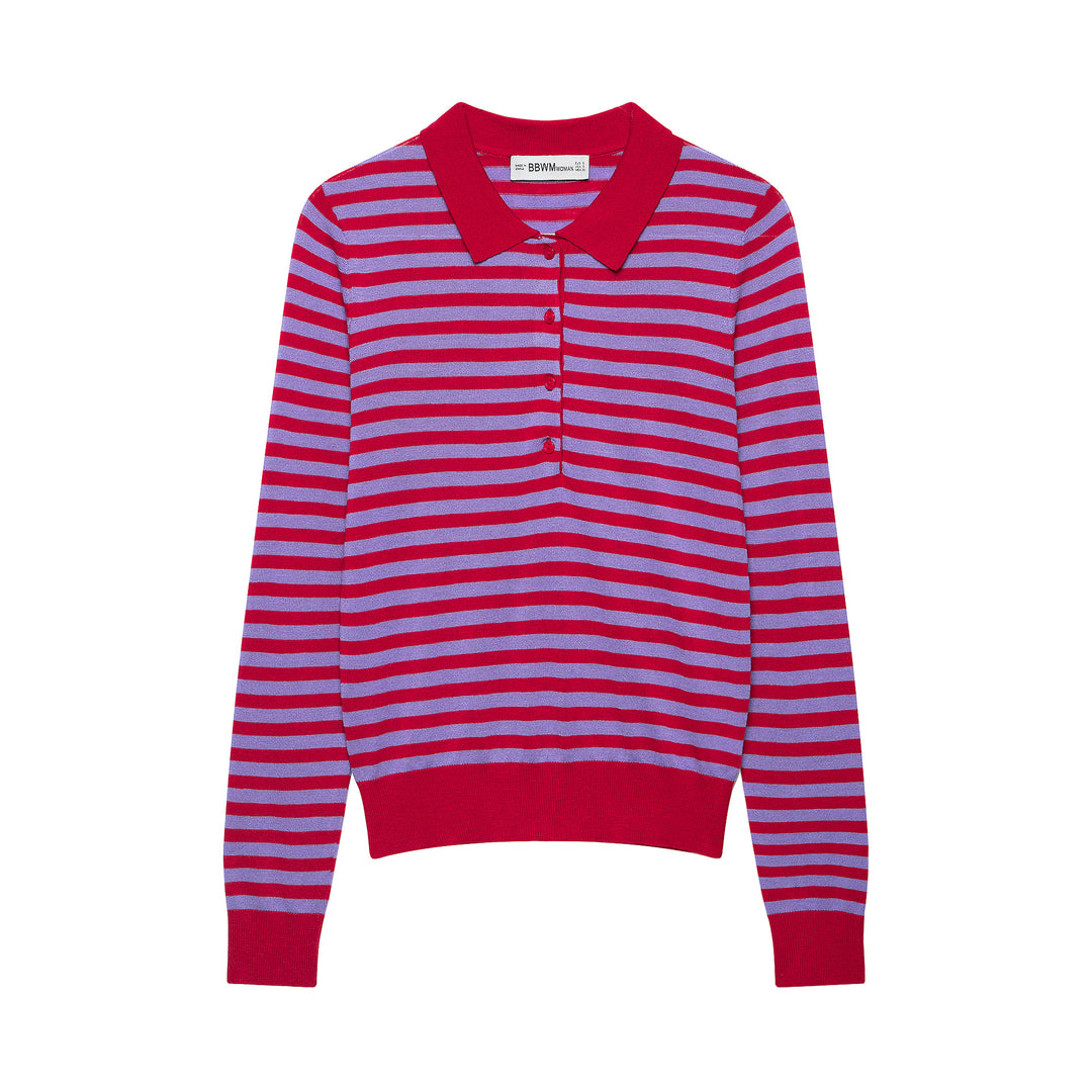 Damen Gestreifter Cropped-Polo-Cardigan aus Feinstrick mit Knopfleiste Shop Nory