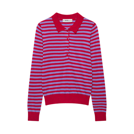 Damen Gestreifter Cropped-Polo-Cardigan aus Feinstrick mit Knopfleiste Shop Nory