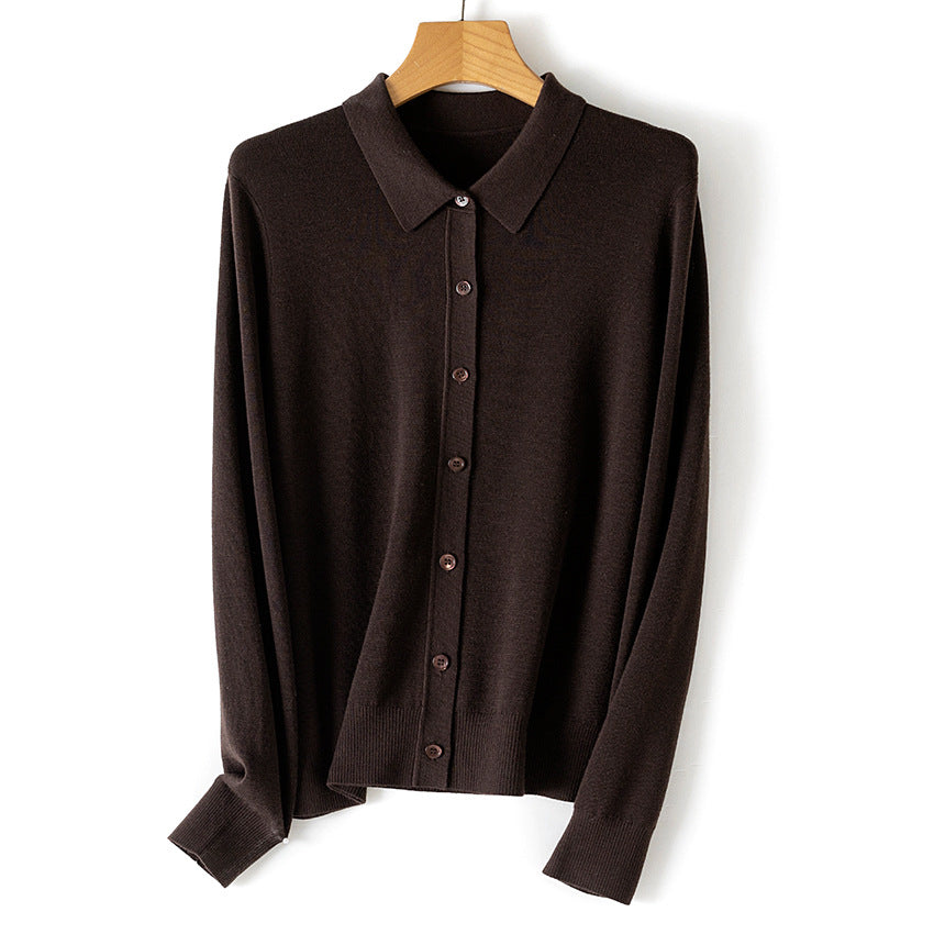 Damen Feiner Knopfcardigan mit Hemdkragen und feinem Feinstrick Shop Nory