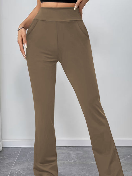 Damen Hochbund-Yogahose mit ausgestelltem Bein und Eingrifftaschen Shop Nory