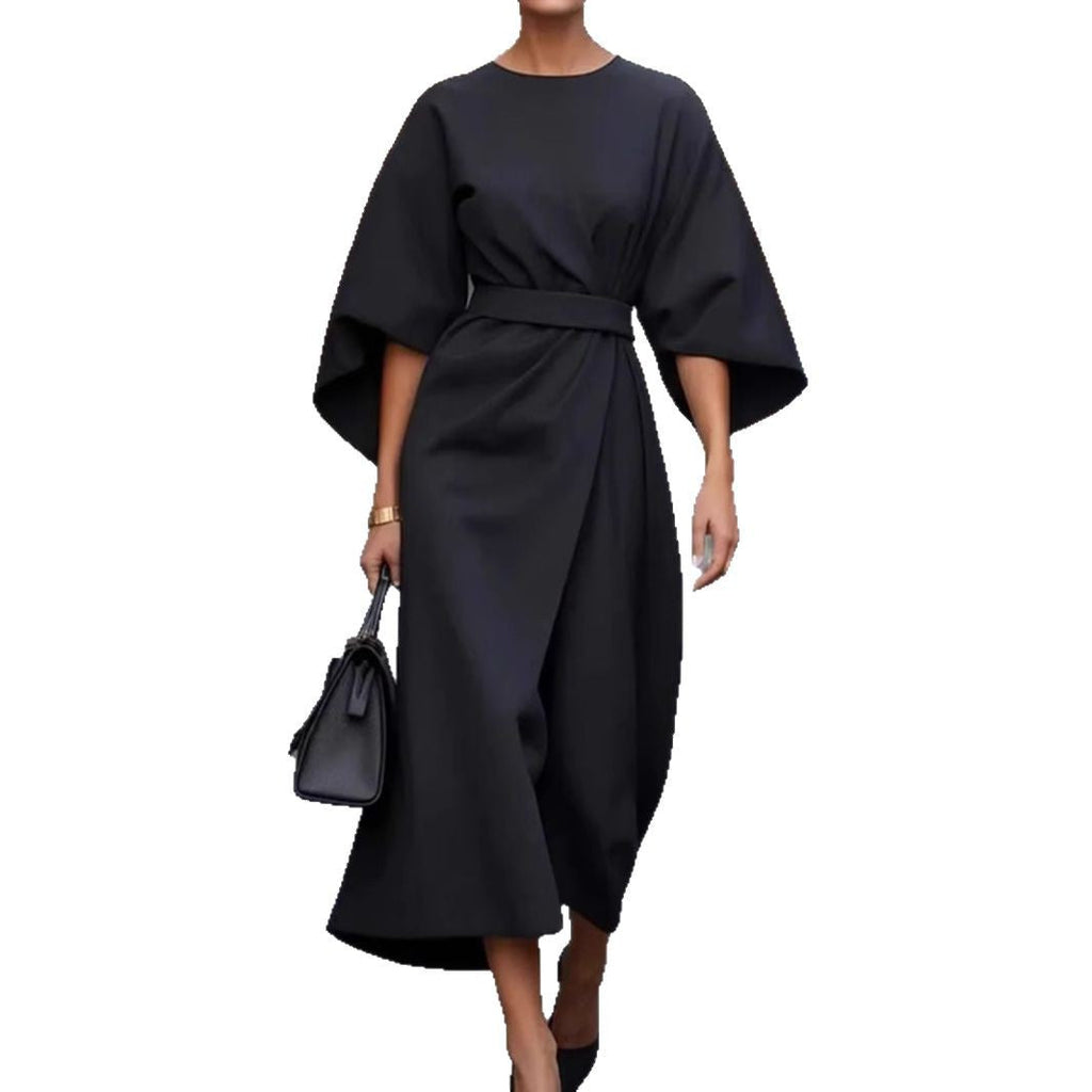 Damen Maxi-Kleid mit voluminösen Ärmeln und elegantem Drapierungsdesign