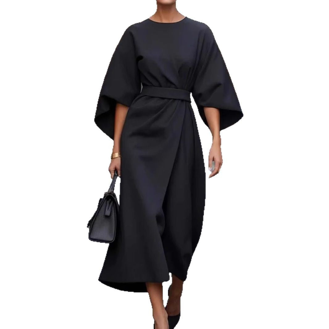 Damen Maxi-Kleid mit voluminösen Ärmeln und elegantem Drapierungsdesign