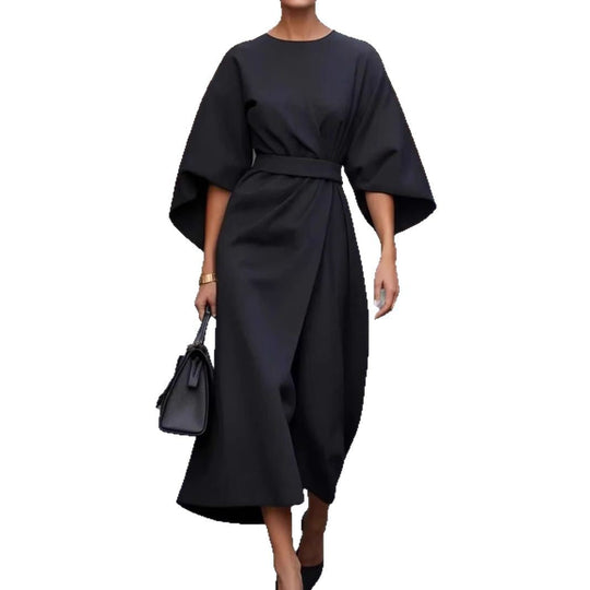 Damen Maxi-Kleid mit voluminösen Ärmeln und elegantem Drapierungsdesign