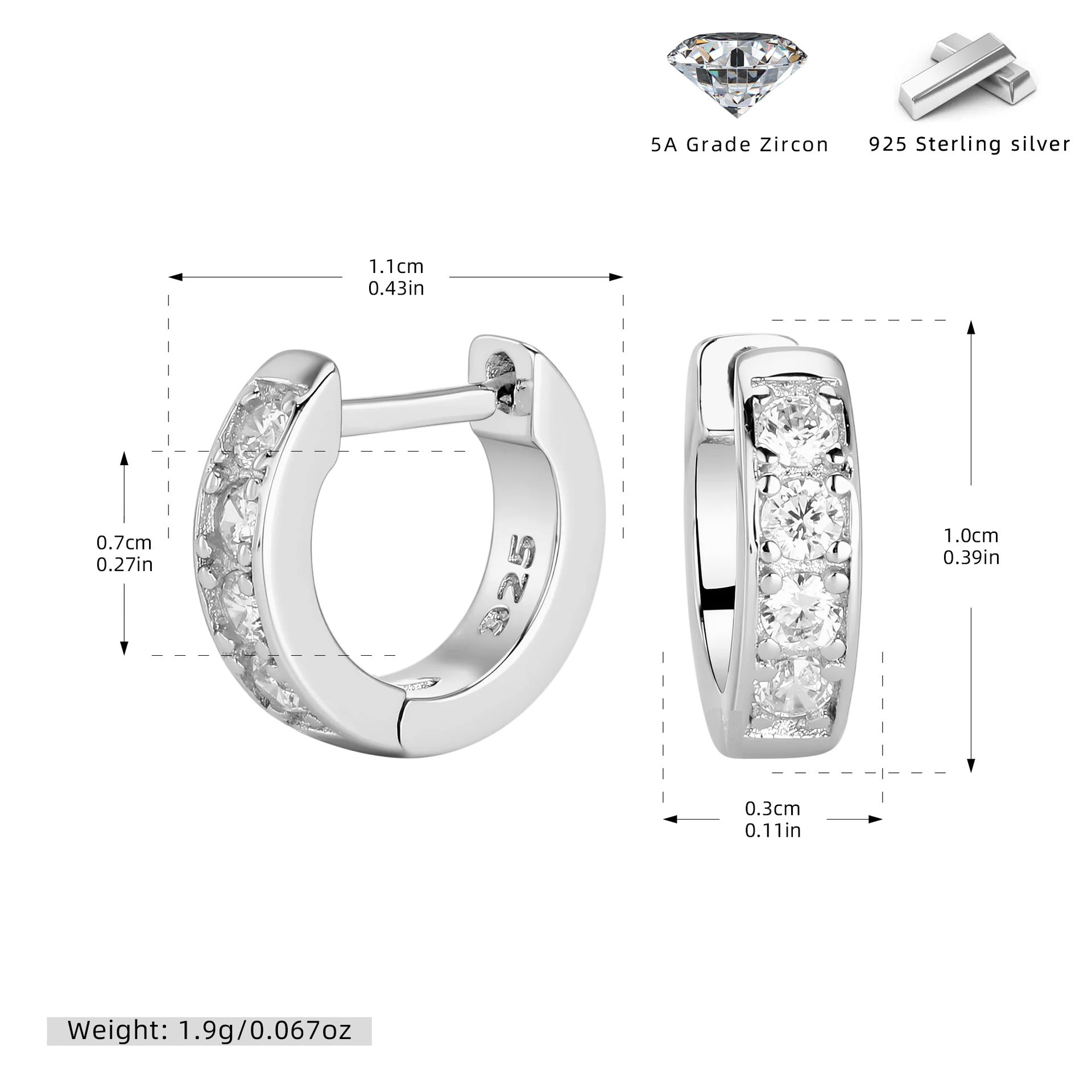 Damen Ohrringe aus 925er Sterlingsilber mit Zirkonsteinen Shop Nory