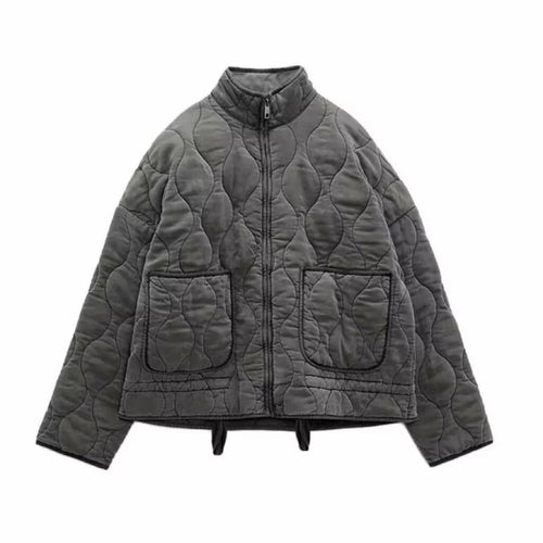 Unisex Stepp-Überjacke mit Stehkragen, aufgesetzten Taschen und Kordelzug Shop Nory