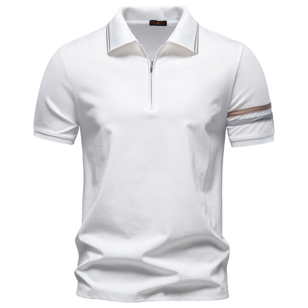 Herren nan atmungsaktives elastisches Poloshirt mit kurzem Reißverschluss und Kontraststreifen an Ärmeln