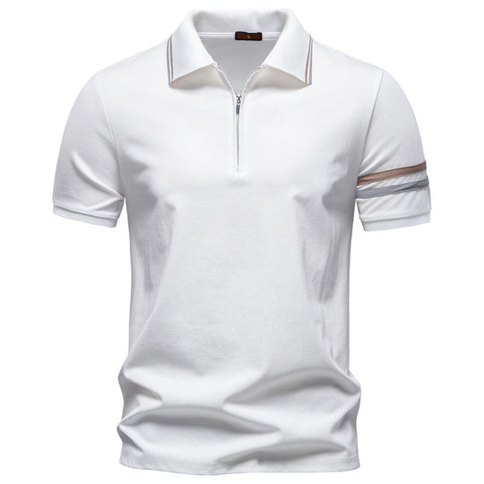 Herren nan atmungsaktives elastisches Poloshirt mit kurzem Reißverschluss und Kontraststreifen an Ärmeln