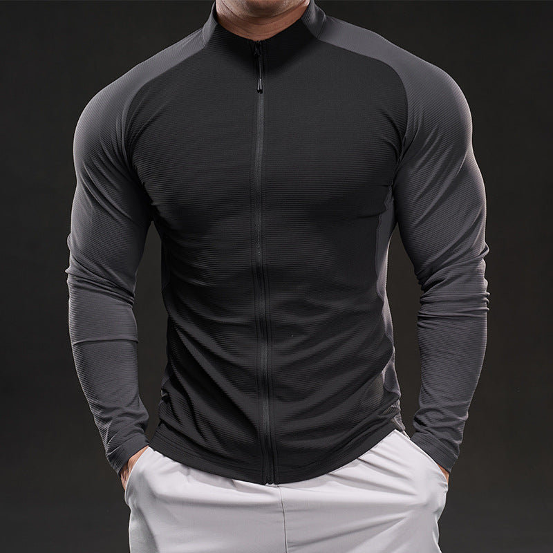 Herren Kompressions-Trainingsshirt mit Stehkragen, durchgehendem Reißverschluss und Raglanärmeln Shop Nory