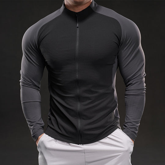 Herren Kompressions-Trainingsshirt mit Stehkragen, durchgehendem Reißverschluss und Raglanärmeln Shop Nory