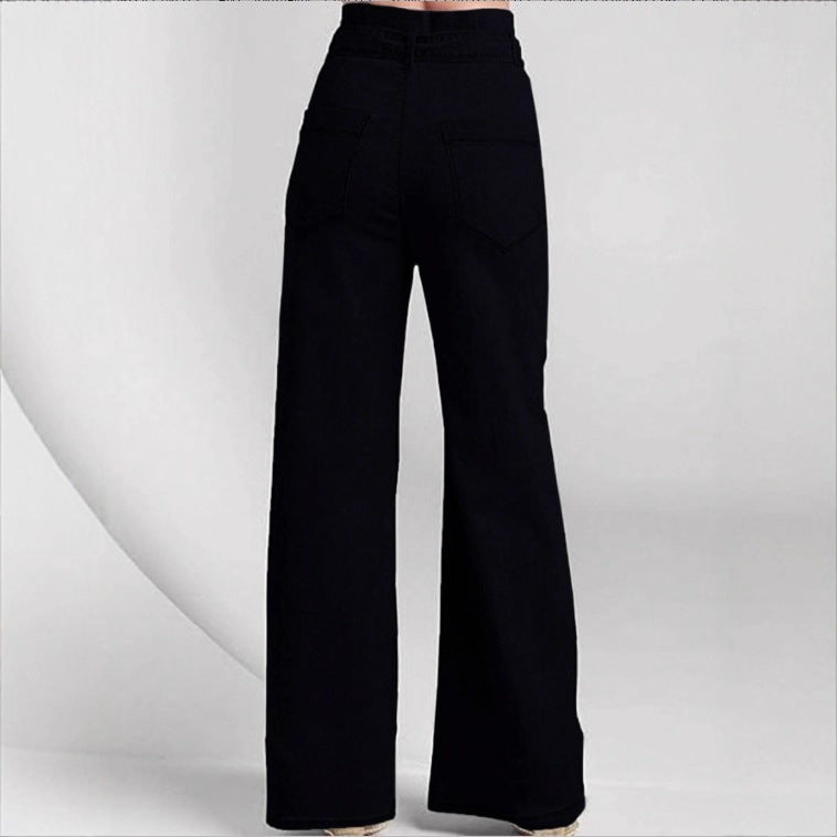 Damen Hochtaillierte, maritim inspirierte weite Jeanshose mit Zierknopfleiste und Bindegürtel Shop Nory
