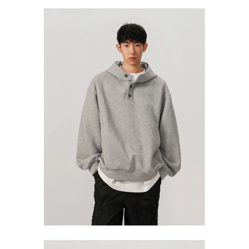Herren Oversized Kapuzenpullover mit 3‑Knopf‑Leiste und seitlichen Eingrifftaschen Shop Nory