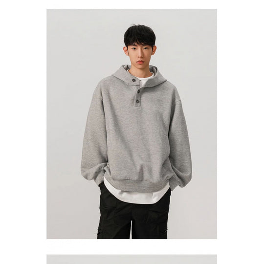 Herren Oversized Kapuzenpullover mit 3‑Knopf‑Leiste und seitlichen Eingrifftaschen Shop Nory