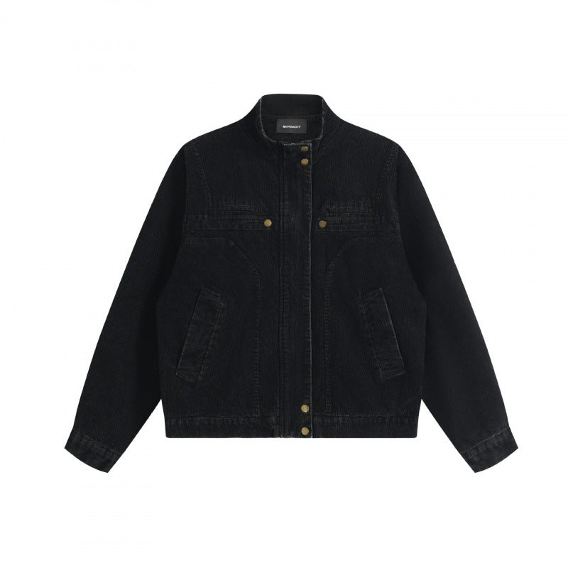Unisex Cord-Boxy-Blouson mit Stehkragen, verdeckter Druckknopfleiste und aufgesetzten Schubtaschen Shop Nory