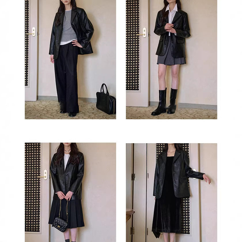 Damen Modischer Lederblazer Shop Nory