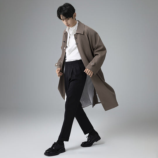 Herren Lang geschnittener Mantel im modernen Duffle‑Stil mit Knebelverschlüssen und gestreiftem Innenfutter Shop Nory
