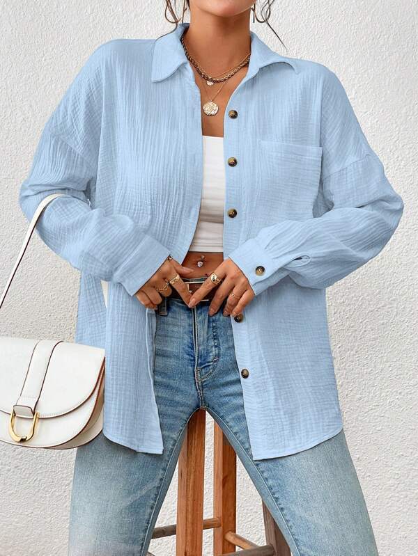Damen Lässiges Overshirt mit Knopfleiste und Brusttasche