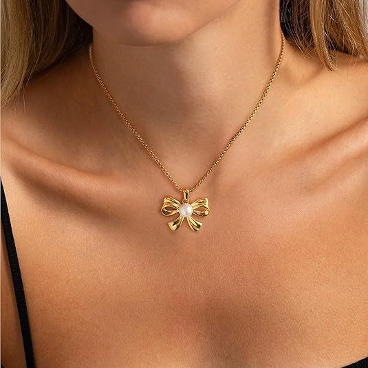 Damen Halskette mit elegantem Schleifenpendant und feiner Gliederkette Shop Nory