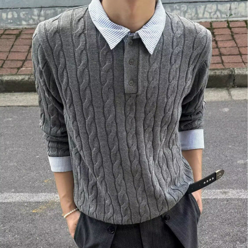 Herren Kabelstrickpullover mit Hemdkragen-Layering-Effekt Shop Nory