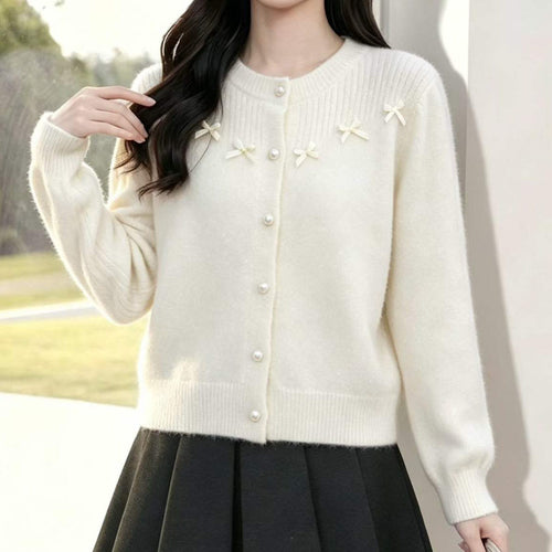 Damen Flauschiger Strickcardigan mit Perlen-Details Shop Nory