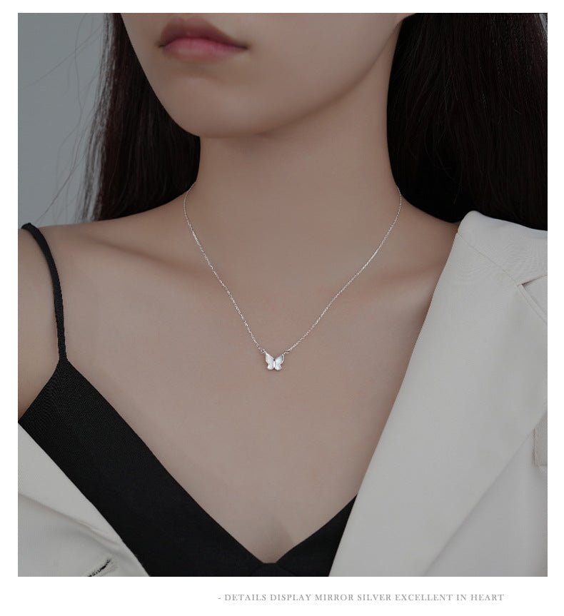 925 Sterling Silber Weiße Muschel Kabelkette Beschichtung Schmetterlingsanhänger Halskette | Shop Nory