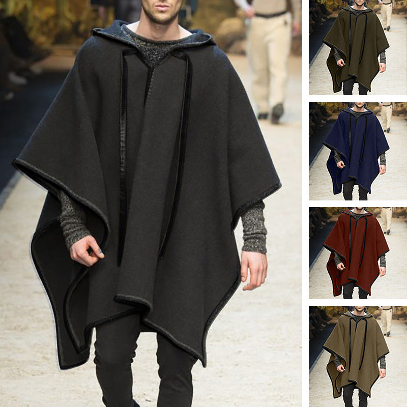 Herren Oversized Kapuzenponcho aus Strick mit geometrischem Mosaikmuster Shop Nory