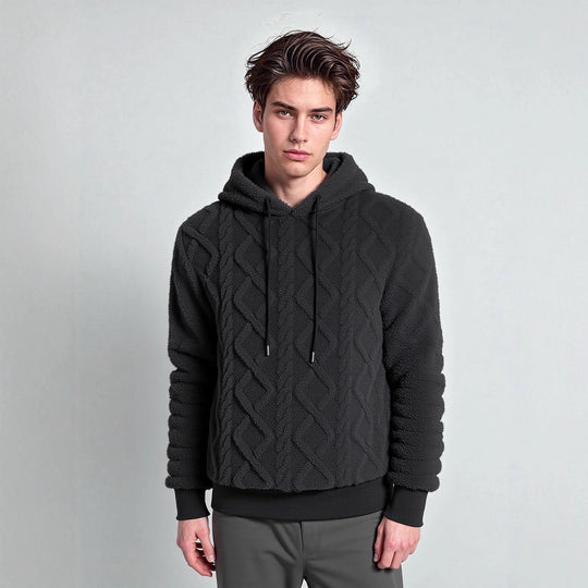 Herren Teddy-Fleece-Hoodie mit diamantstruktur, gefütterter Kapuze und weichen Rippbündchen Shop Nory