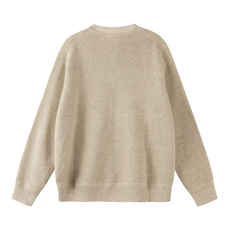 Unisex Boxy-Strickpullover mit Henley-Ausschnitt und strukturierter Waffelstrickoptik Shop Nory