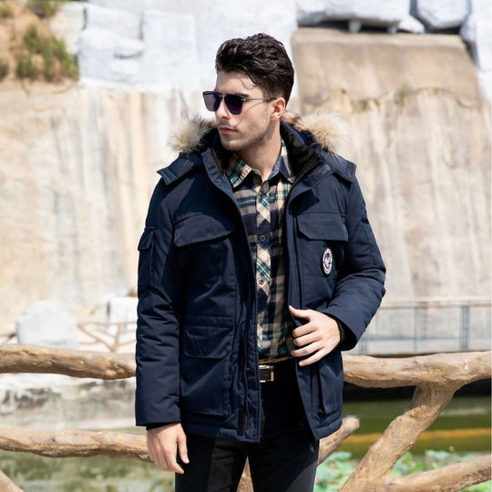Herren isolierter Field-Parka mit abnehmbarem Kunstfellkragen und Mehrfachtaschen Shop Nory